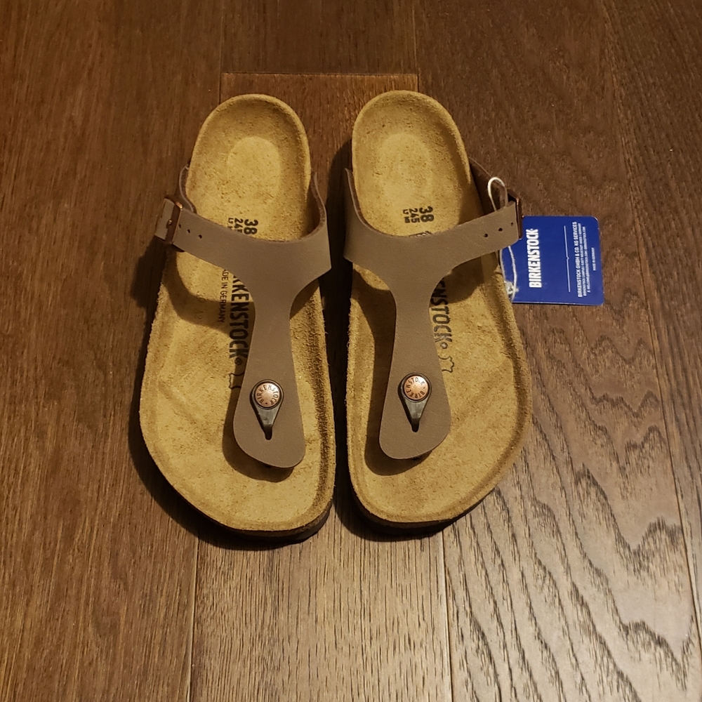 Birkenstock 38 7 8 mocha leather sandals gizeh new